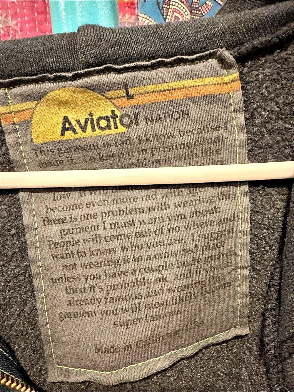 Aviator Nation Sunset Patch Relaxed Cropped Zip Hoodie Black - Picture 2 of 5